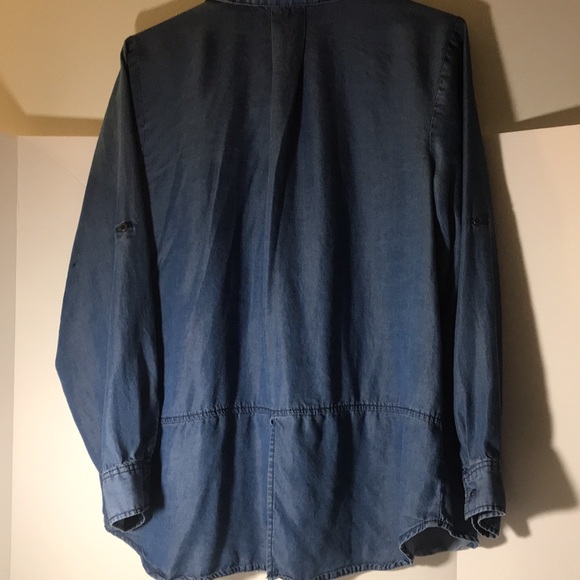 Terre Bleue top size Large button down long tab sleeves blue fisherman western - Picture 10 of 12
